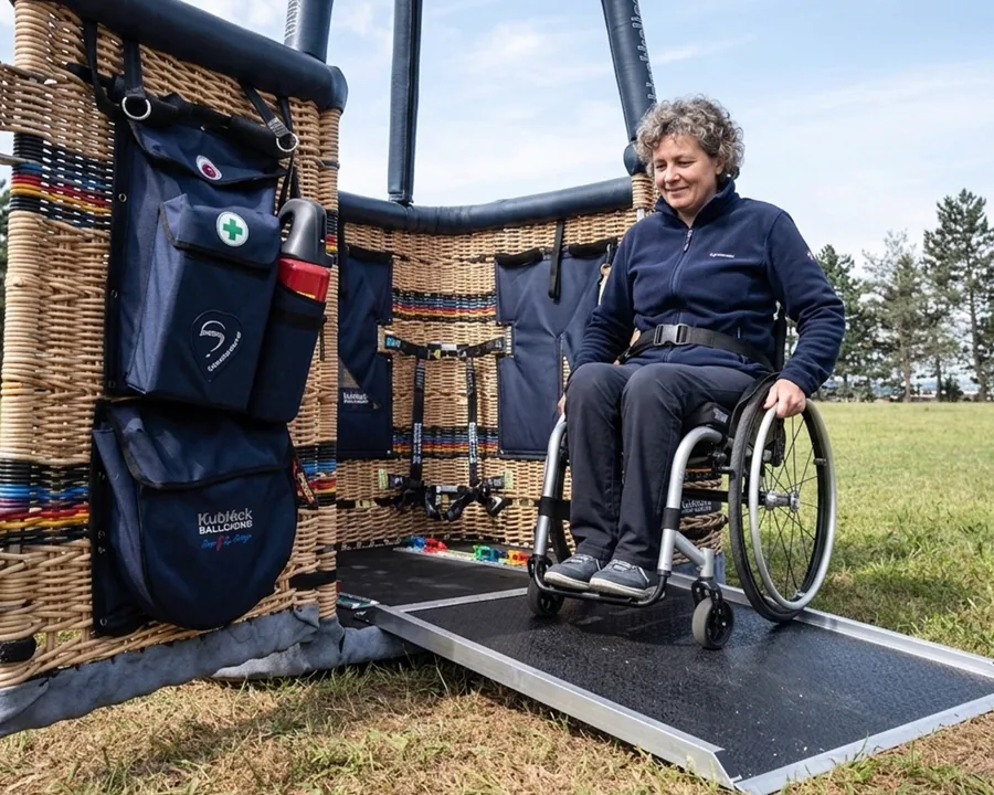 Rolstoelgebruiker rijdt via de oprijplaat door de instapdeur naar binnen